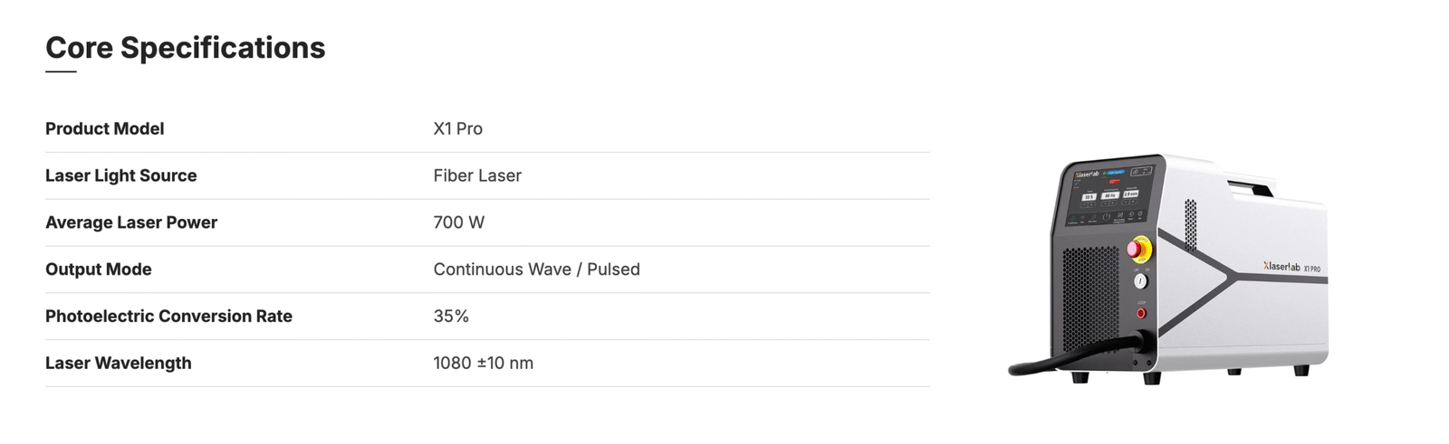 specifications of Xlaserlab X1 Pro